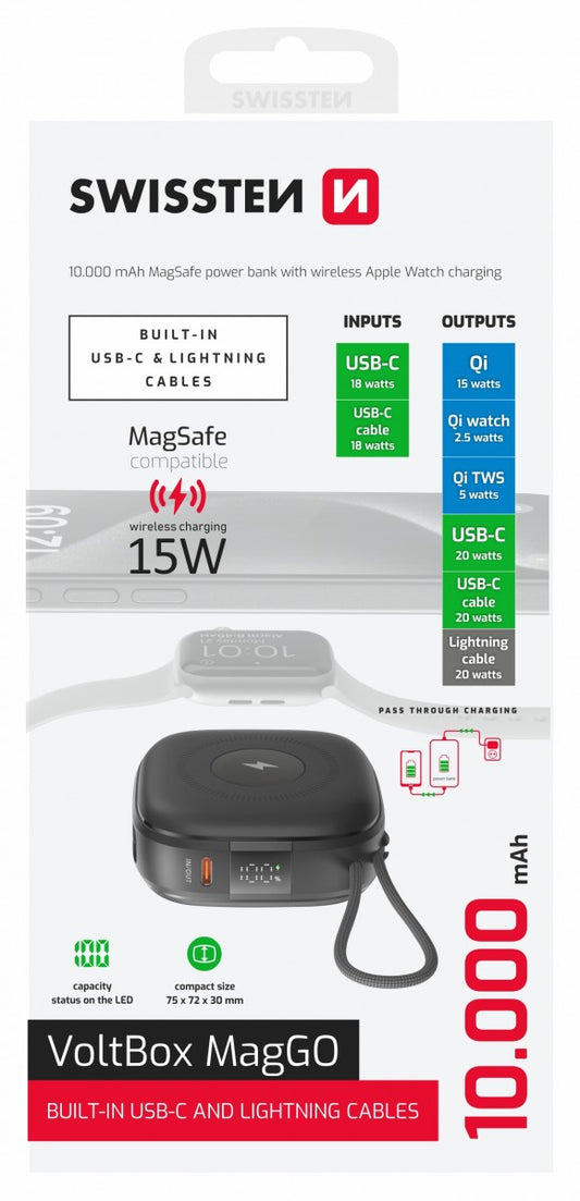 SWISSTEN POWER BANK 10000MAH - BUILT-IN - VOLTBOX MAG GO 15W