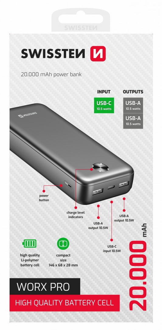 SWISSTEN POWER BANK 20000 MAH - WORX PRO