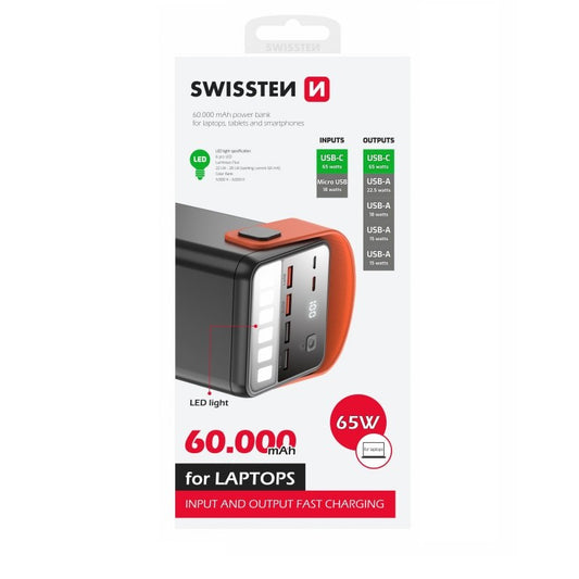 SWISSTEN POWER BANK 65W 60000MAH FOR LAPTOPS