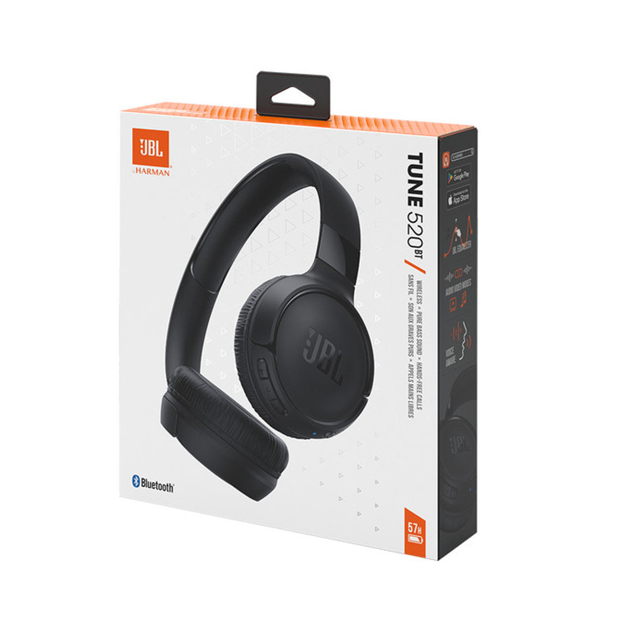 JBL WIRELESS HEADPHONE TUNE 520BT PURE BASS 57 HOURS BLACK