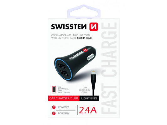 SWISSTEN CAR CHARGER 2 USB + LIGHTNING CABLE