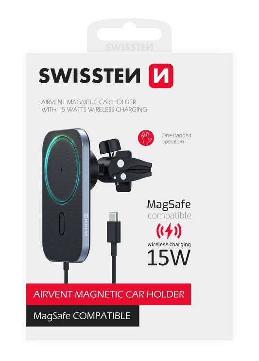 SWISSTEN AIRVENT MAGNETIC CAR HOLDER - WITH 15W WIRELESS CHARGING