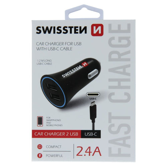 SWISSTEN CAR CHARGER 2 USB + USB TYPE C CABLE