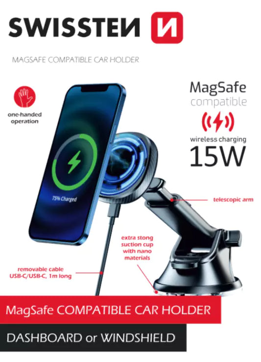 SWISSTEN AIRVENT MAGNETIC CAR HOLDER - WITH 15W WIRELESS CHARGING