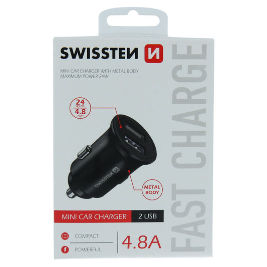 SWISSTEN 24W MAGNETIC METAL BODY MINI CAR CHARGER